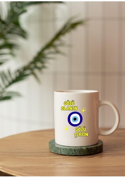 Quby Desen Baskılı Gözü Olanın Gözü Çıksın Yazılı Kişiye Özel Isim Yazılı Seramik Kupa Bardak Çok Renkli