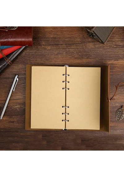 Lacivert Deri Yaprak Desenli Defter