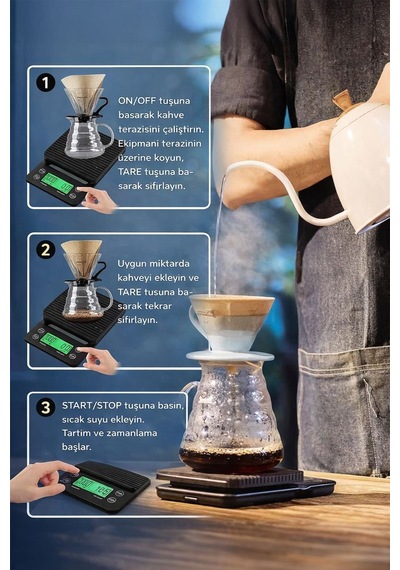 Dijital Hassas Kahve Terazi Zaman Ayarlı Kahve Dripper Tartı 3 Kg / 0.1 Gr Thr389