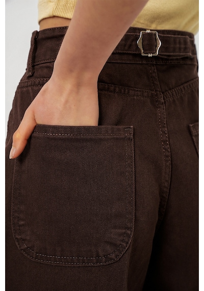 Bigdart 6689 Kadın Yüksek Bel Baggy Kot Pantolon - Kahverengi