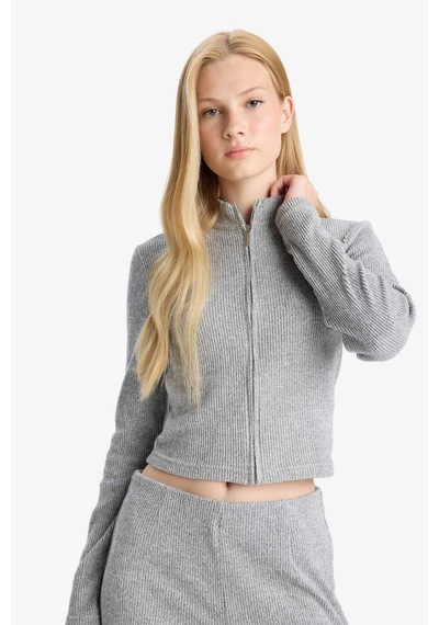 Defacto Dik Yaka Fermuarlı Sweatshirt F0999AX25WN Gri