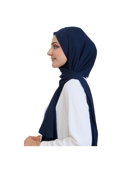 Modish Group Penye Boyun Kapamalı Şal Başörtü Hazır Giyim Turban Esnek Jersey Şal Lacivert