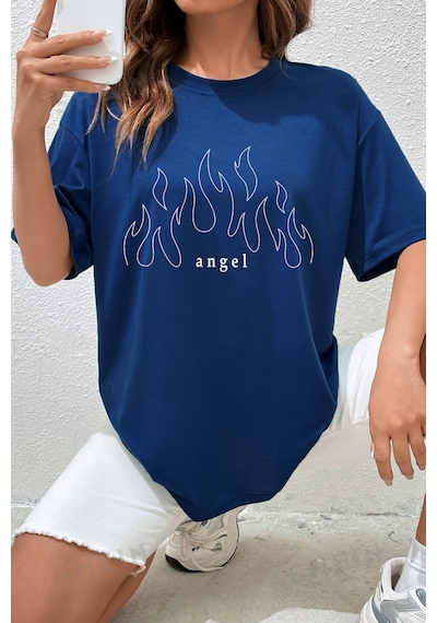 Green Angel Baskılı T-shirt Mavi