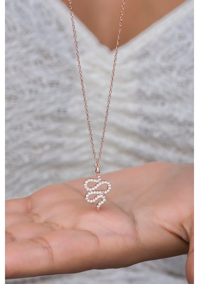 925 Ayar Gümüş Rose Zirkon Taşlı Minik Yılan Modeli Kolye Rose Gold
