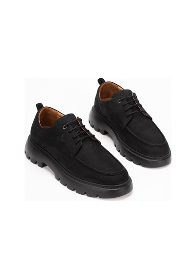 Fame Step Hakiki Deri Erkek Günlük Casual Ayakkabı +4.5 Cm Boy Uzatan Kalın Taban Ortopedik Comfort Siyah