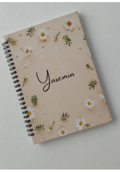 Çizgili Defter, Not Defteri, Papatya Temalı Spiralli Defter Somon