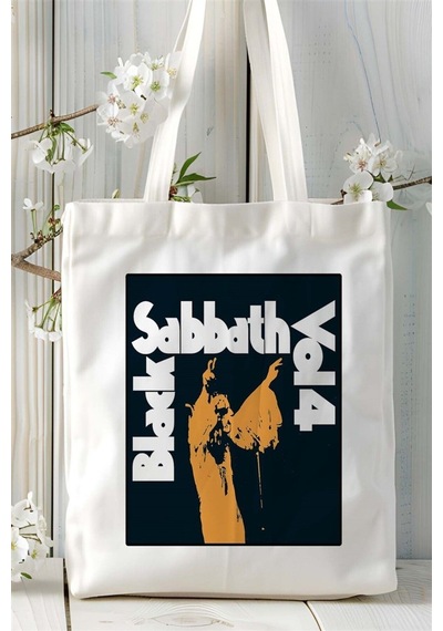 Art Hediye Black Sabbath Baskılı Bez Çanta Omuz Çantası Kişiye Özel Desen 2 Çok Renkli