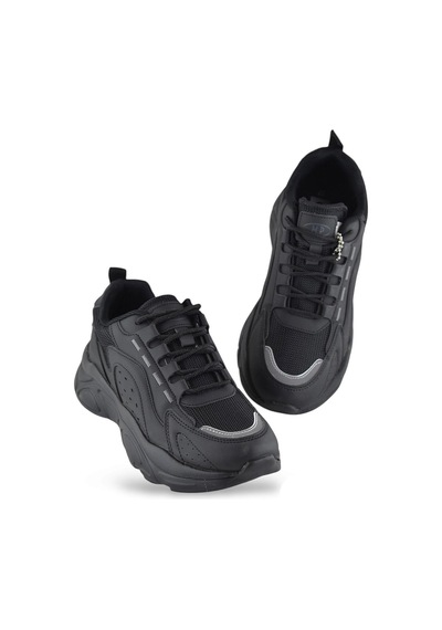 Papatay Mp 2076 Rahat Ortopedik Taban Günlük Unisex Spor Ayakkabı Kalın Taban Siyah