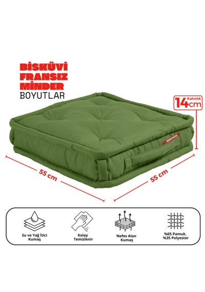Xpermate Bisküvi Minder Petek Önü Fransız 55x55x14 Yeşil