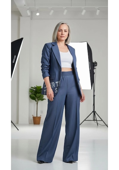 Byemelika Tasarım Baskılı Denim Blazer Lacivert