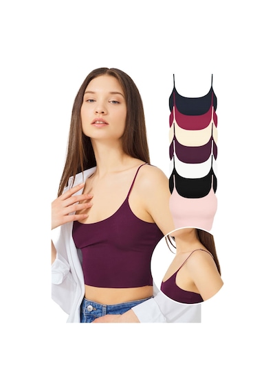 Cottonhill Ayarlanabilir İnce Askılı Lazer Kesim Crop Büstiyer 7'li Paket-2 Renkli-2