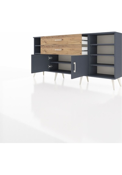 Arges Konsol 7 Raflı 2 Çekmeceli 2 Kapaklı 176x30x83 Antrasit-antrasit/çam Antrasit/çam