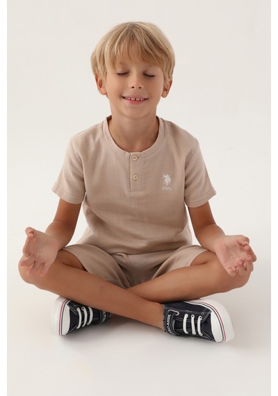 U.S. Polo Assn. Lisanslı Buttoned Bej Erkek Çocuk Bermuda Takım 5274-43111 Bej