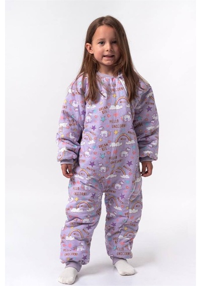 Babyhola 2.5 Tog Yorgan Gerektirmeyen Kalın Elyaf Dolgulu Çocuk Uyku Tulumu Pamuk Astarlı Unisex 6020 Lila
