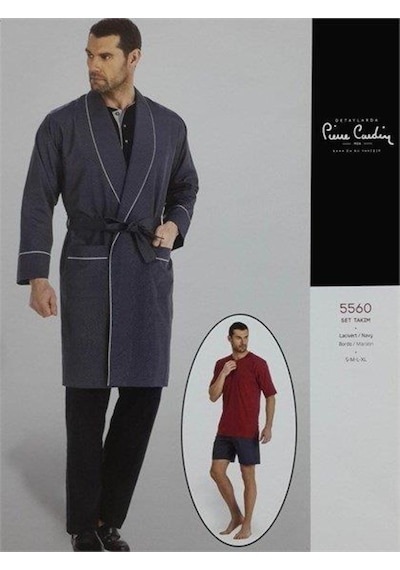 Pierre Cardin 5560 Lacivert Damatlık Ropteşambr 5 Li Pijama Set