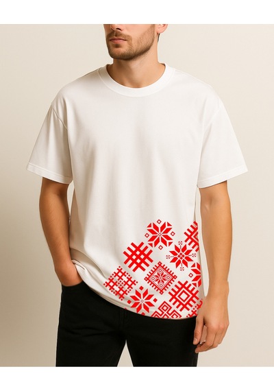 Etnik Desenler Baskılı T-shirt Beyaz