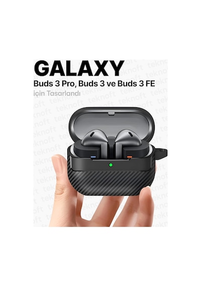 Samsung Galaxy Buds 3 Pro, Buds 3 Ve Buds 3 Fe İle Uyumlu Mat Karbon Fiber Dokulu Darbelere Dayanıklı Premium Silikon Kılıf Galaxy Buds 3 Pro/3/3 Fe