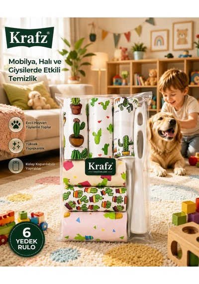 Krafz Kedi Köpek Tüy Toplama Rulosu Seti 1 Ana Rulo + 5 Yedek Rulo, Evcil Hayvan Tüyü, Saç Ve Kıl Temizleme Diğer