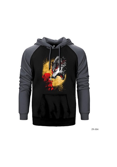 Kırmızı Başlıklı Kız Ve Kurt Gri Renk Reglan Kol Sweatshirt / Hoodie