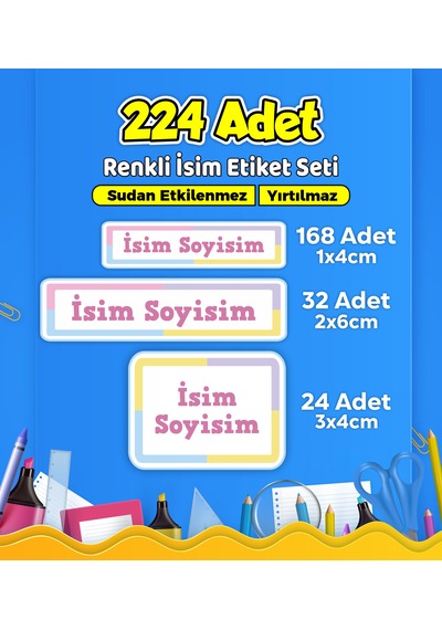 Okul Kreş Kişiye Özel İsim Etiket Seti - Model 594 Çok Renkli