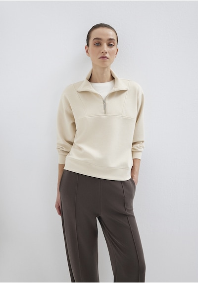 Mavi - Yarı Fermuarlı Ekru Tencel Sweatshirt 1s10488-70005 Ekru
