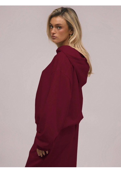 Macklin Unisex Kadın Erkek Baskısız Rahat Kalıp Oversize 3 İplik Kapüşonlu Hoodie Ve Baggy Eşofman Altı Bordo