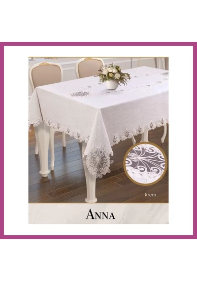 Gees Global Gardenya Keten Tek Masa Örtüsü 160x260 Cm Dantelli Yemek Masası Örtüsü Anna Model Krem Gbzs