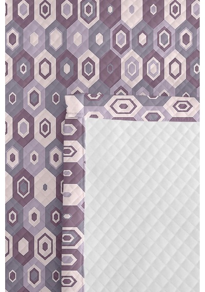 Lila Geometrik Genç Odası Tek Kişilik Dekoratif Pike Takımı - Gri 160x220 Cm Kapitone Yatak Örtüsü Ayazlı Pamuk Aurası