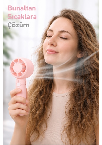 Turbo 3 Mod Şarjlı El Fanı 3 Kademe Seyahat Masaüstü Vantilatör Taşınabilir Mini Fan Pembe F130