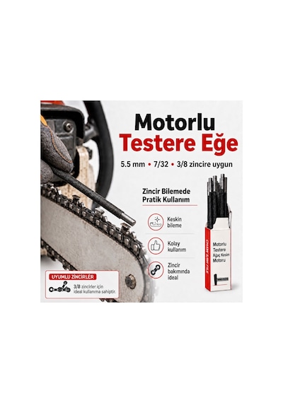 Algarıde Eng Motorlu Testere Eğe Seti 12'li 5.5 Mm 7/32" 3/8 Ayak Zincirler Yuvarlak Eğe