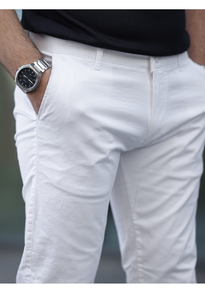 Slim Fit Chino Keten Pantolon Beyaz