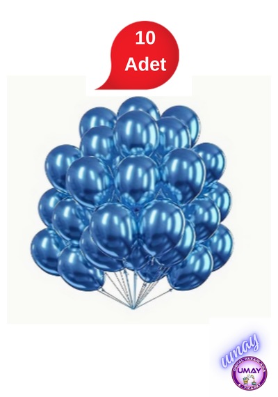 10 Adet 12 İnç Metalik Balon Helyum Uyumlu Parlak Lateks Parti & Organizasyon Balonu Mavi