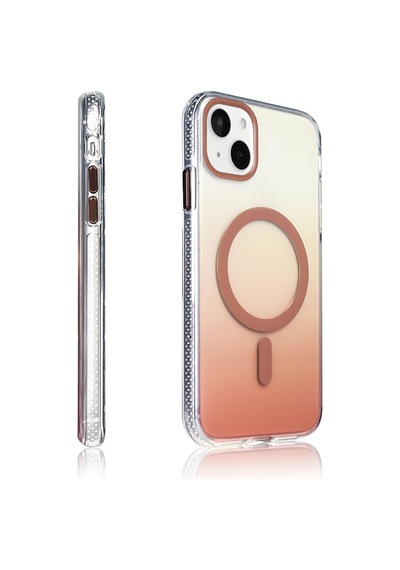 Apple Uyumlu iPhone 15 Kılıf Renk Geçişli Magsafe Kamera Yükseltili Silikon Celikaksesuar Rose Gold