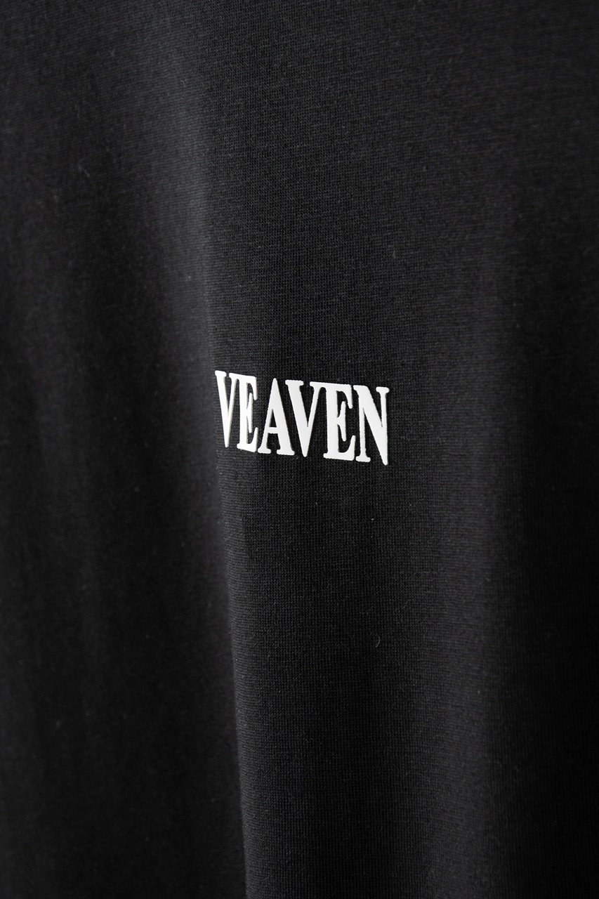 Unisex Siyah Önü Veaven Baskılı Bisiklet Yaka Oversize Kalıp Basic Pamuklu T-shirt Siyah1