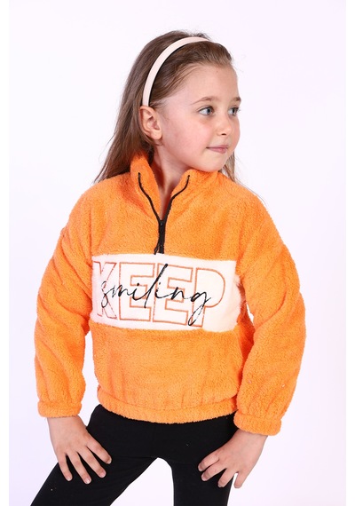 Toontoy Kız Çocuk Nakışlı Peluş Sweatshirt Turuncu Toontoy Kız Çocuk Nakışlı Peluş Sweatshirt Turuncu