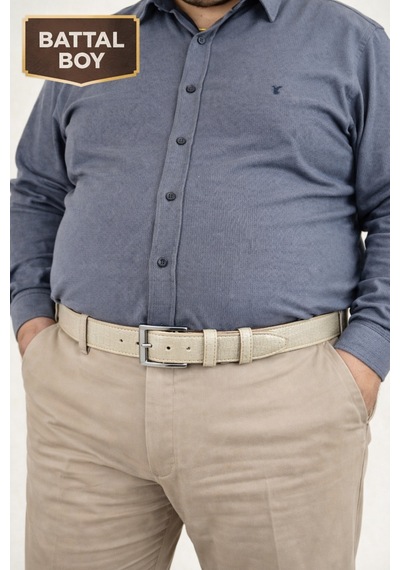 Parscraft Battal Boy / Büyük Beden / Uzun Boy Xxl 3,5 Cm Klasik Erkek Hakiki Deri Kemer Beyaz