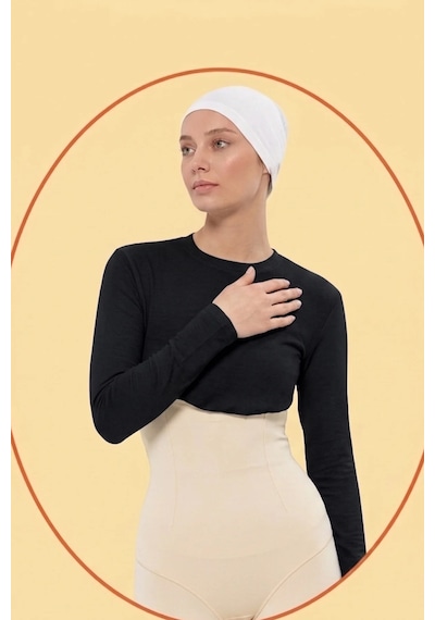 Myreal Kadın Boyunluklu Kolluk Uzun Kollu Yarım Body Yelek Ve Elbise Altı Kurtarıcı Penye Badi Siyah