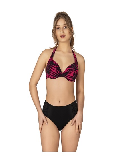 Endeep Kadın Yaprak Desenli Destekli Bikini Takımı-siyah Siyah