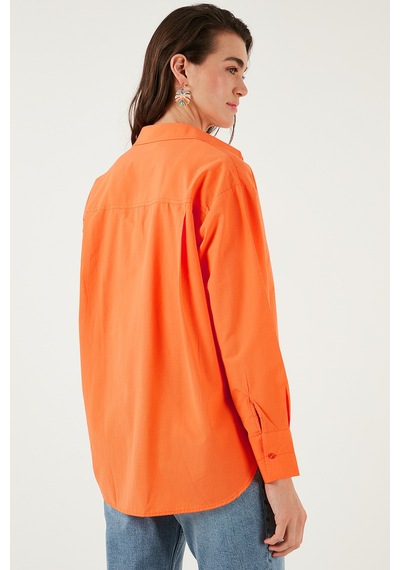 Lela Pamuklu Regular Fit Önü Kısa Arkası Uzun Oval Kesim Bayan Gömlek Cf25S163867 Orange