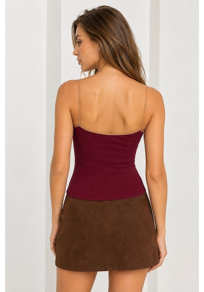 Neden Tekstil Kontrast Şeritli Triko Atlet Body - Bordo-camel