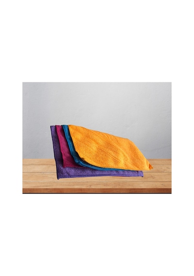 Pratik Mikrofiber Temizlik Bezi 4'lü Wrap Dürüm Paket 32x32 Sarı-mavi-mor