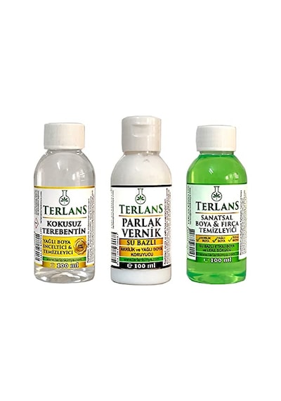 Terlans Yağlı Boya Seti Yardımcı Malzemeler 3x100 Ml Terebentin - Vernik - Boya Temizleyici 0,15 L Terlans Yağlı Boya Seti Yardımcı Malzemeler 3x100 Ml Terebentin - Vernik - Boya Temizleyici 0,15 L