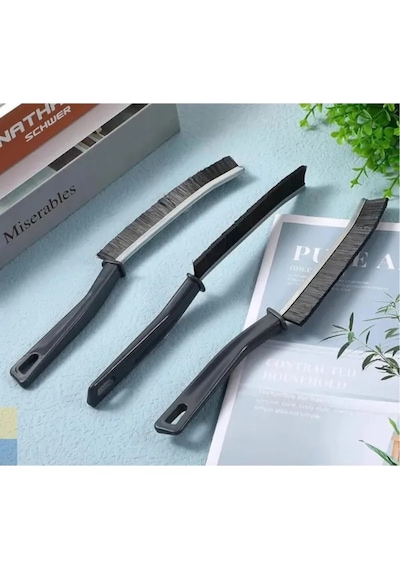 İndecor Houseware 3 Adet Çok Amaçlı Multi İnce Temizlik Fırçası Derz Arası Banyo Mutfak Lavabo Temizleme Fırçası Beyaz