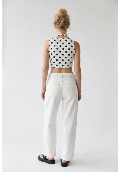 Mixray 2128 Kadın İnce Mevsimlik Yüksek Bel Wide Leg Denim Pantolon Beyaz