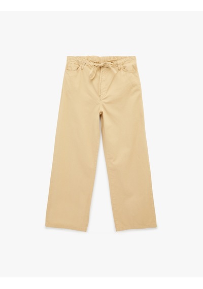 Koton Cepli Beli Bağcıklı Pamuklu Bol Paça Pantolon - Loose Straight Fit Jean Bej 6sal40082mw Ekru