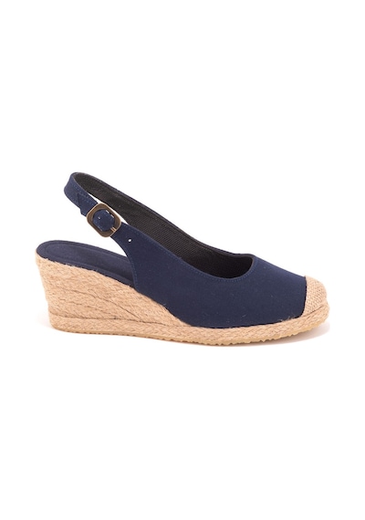 Star Tombis Gerçek Elişi Arkadan Bantlı Topuğu Açık Burnu Hasırlı Keten Espadril Dolgu Topuk Handmade Lacivert