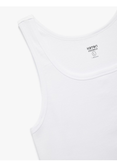Koton Bisiklet Yaka Kolsuz Slim Fit Ribanalı Pamuklu Atlet Beyaz 7wlm20001mk