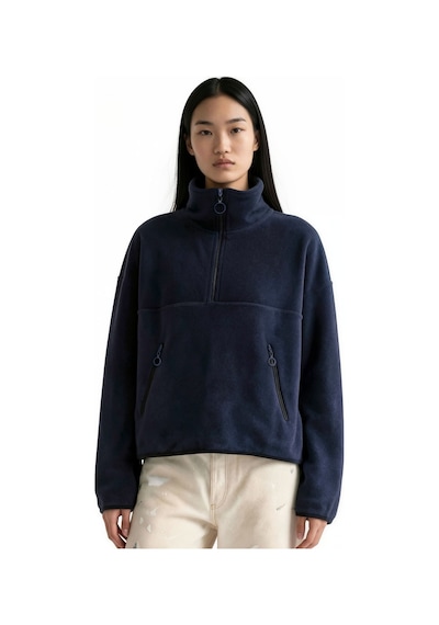 Hiccup Busem Kadın Yarım Fermuarlı Kısa Sweatshirt Lacivert