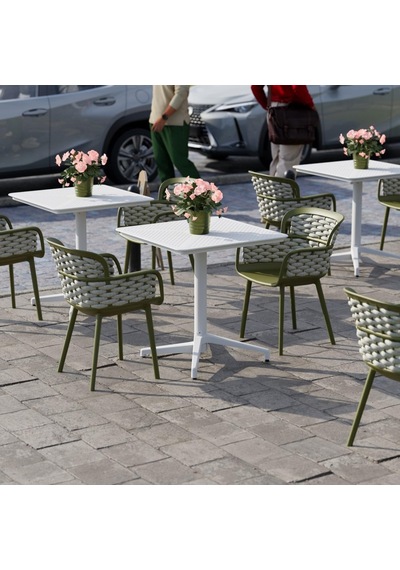 Moon Katlanır Masa 70x70 Cm - Bahçe, Balkon, Kafe, Restoran İçin, İç Ve Dış Mekan Süt Beyaz Çok Renkli