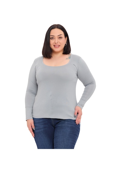 Disentis Büyük Beden U Yaka Uzun Kollu Viskon Açık Gri Body Açık Gri